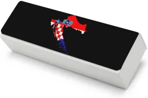 Flag Map of Croatia Printing Glasses Case Hard Shell Eyeglasses Protector Cases with Cleaning Cloth Fits Most Glasses