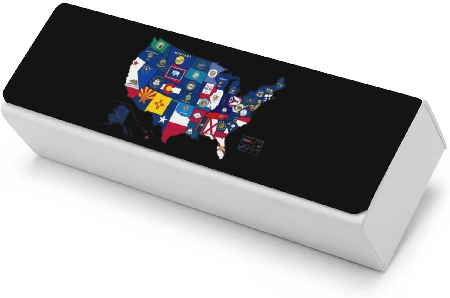 Flag Map of U.S. States and Territories Printing Glasses Case Hard Shell Eyeglasses Protector Cases with Cleaning Cloth Fits Most Glasses