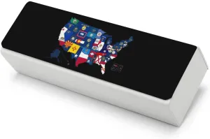 Flag Map of U.S. States and Territories Printing Glasses Case Hard Shell Eyeglasses Protector Cases with Cleaning Cloth Fits Most Glasses