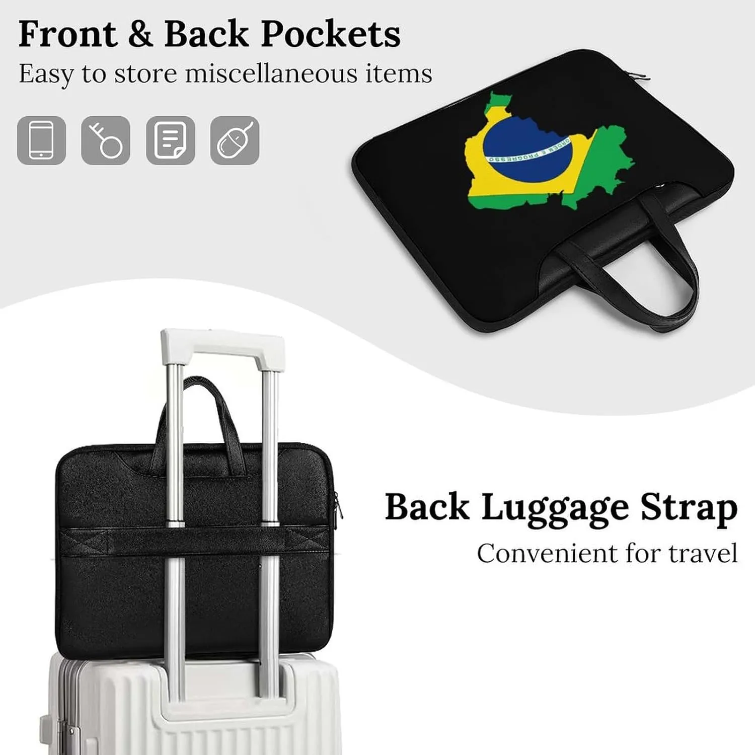 Flag of Brazil Map Printed Laptop Sleeve Case Lightweight Computer Carrying Bag for Men Women Work Travel