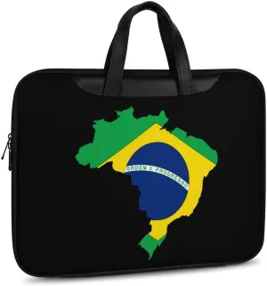 Flag of Brazil Map Printed Laptop Sleeve Case Lightweight Computer Carrying Bag for Men Women Work Travel