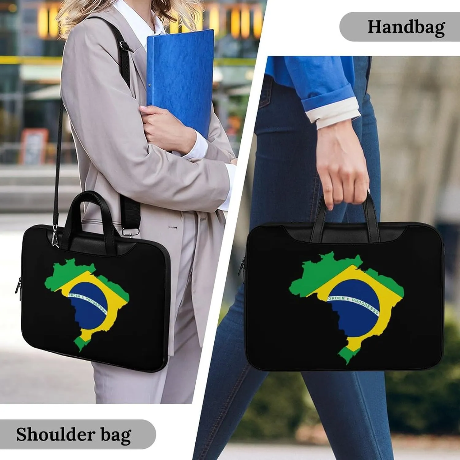 Flag of Brazil Map Printed Laptop Sleeve Case Lightweight Computer Carrying Bag for Men Women Work Travel