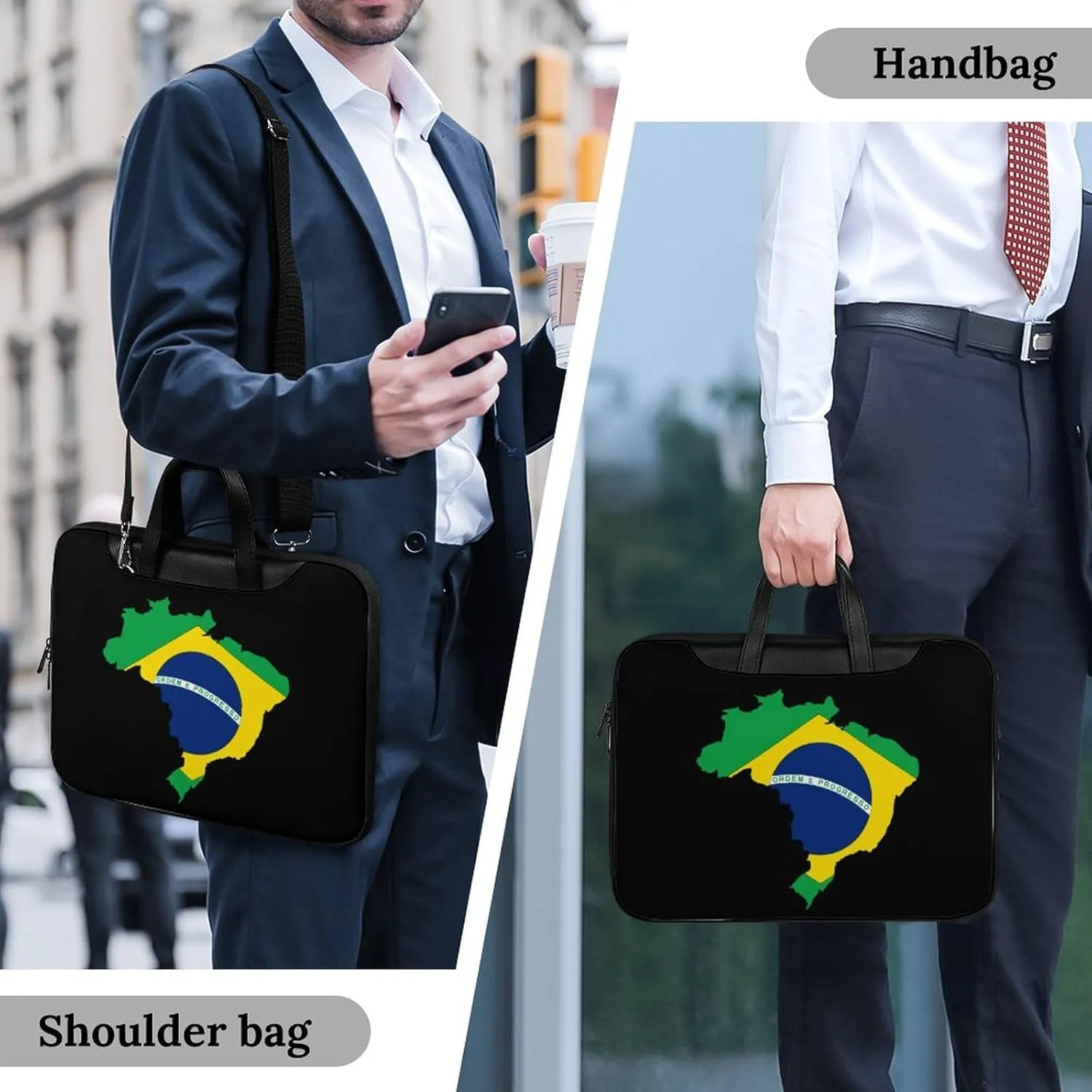 Flag of Brazil Map Printed Laptop Sleeve Case Lightweight Computer Carrying Bag for Men Women Work Travel