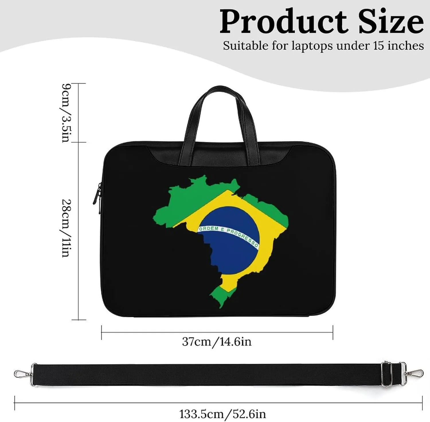 Flag of Brazil Map Printed Laptop Sleeve Case Lightweight Computer Carrying Bag for Men Women Work Travel