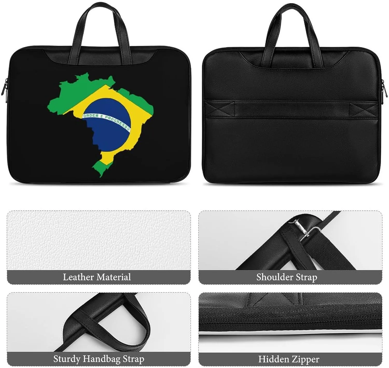 Flag of Brazil Map Printed Laptop Sleeve Case Lightweight Computer Carrying Bag for Men Women Work Travel