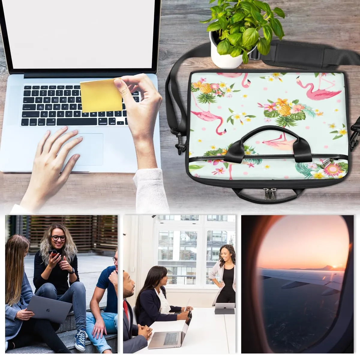 Flamingo Pineapple Laptop Bag for Men Women 13-15 Inch Case Bags Sleeve Shoulder with Anti Slip Removable The Pad Straps(15x1x11inches)