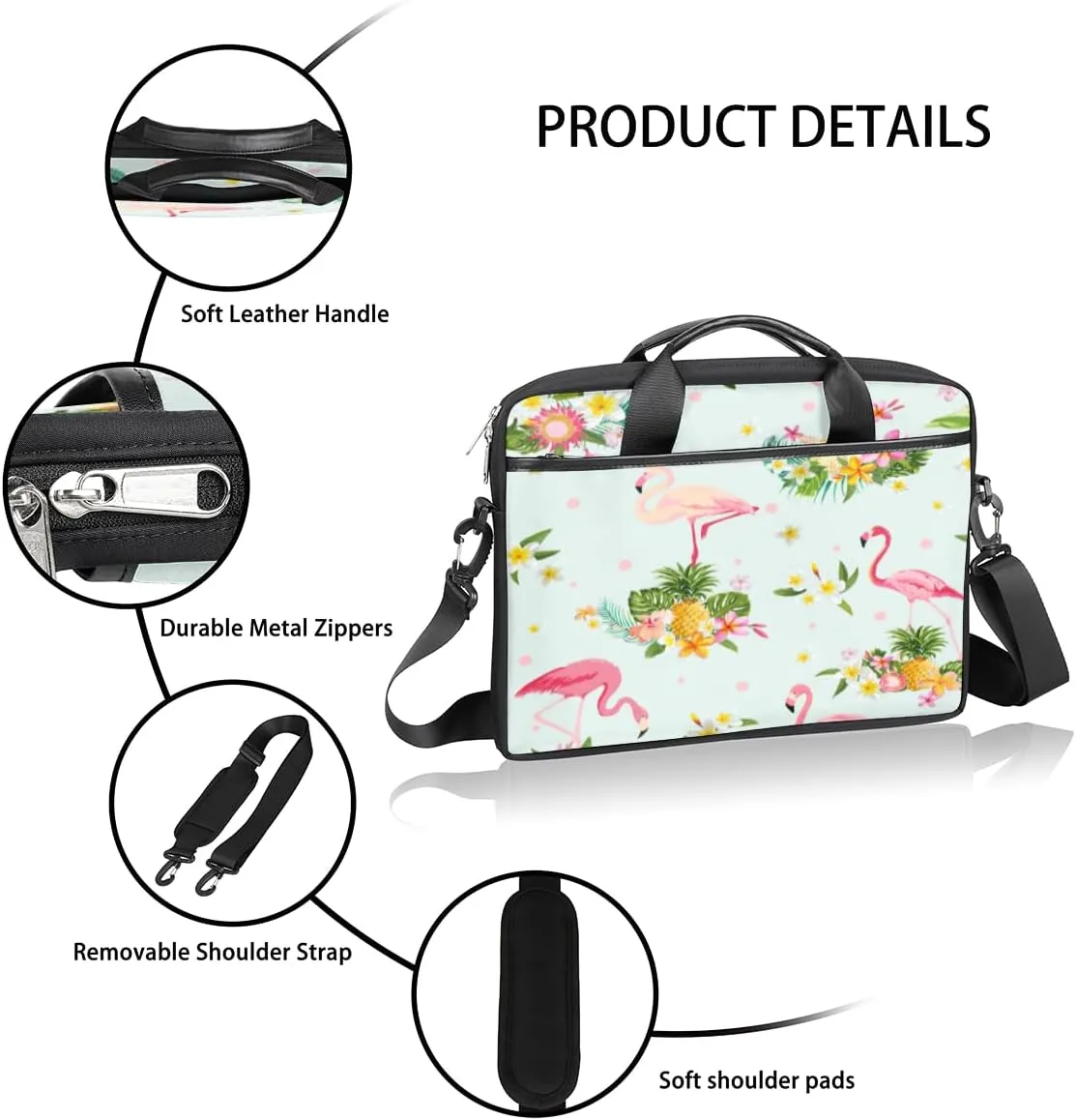 Flamingo Pineapple Laptop Bag for Men Women 13-15 Inch Case Bags Sleeve Shoulder with Anti Slip Removable The Pad Straps(15x1x11inches)