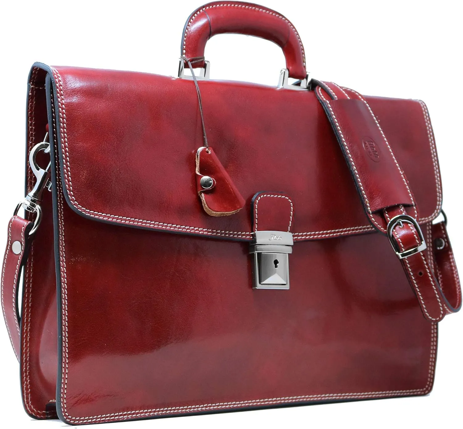 Floto Luggage Milano Brief Leather Laptop Sleeve, Red, Medium