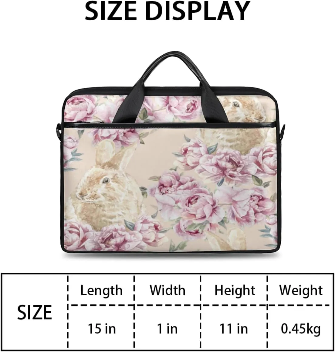 Flower Rabbit Laptop Bag for Men Women 13-15 Inch Case Bags Sleeve Shoulder with Anti Slip Removable The Pad Straps(15x1x11inches)