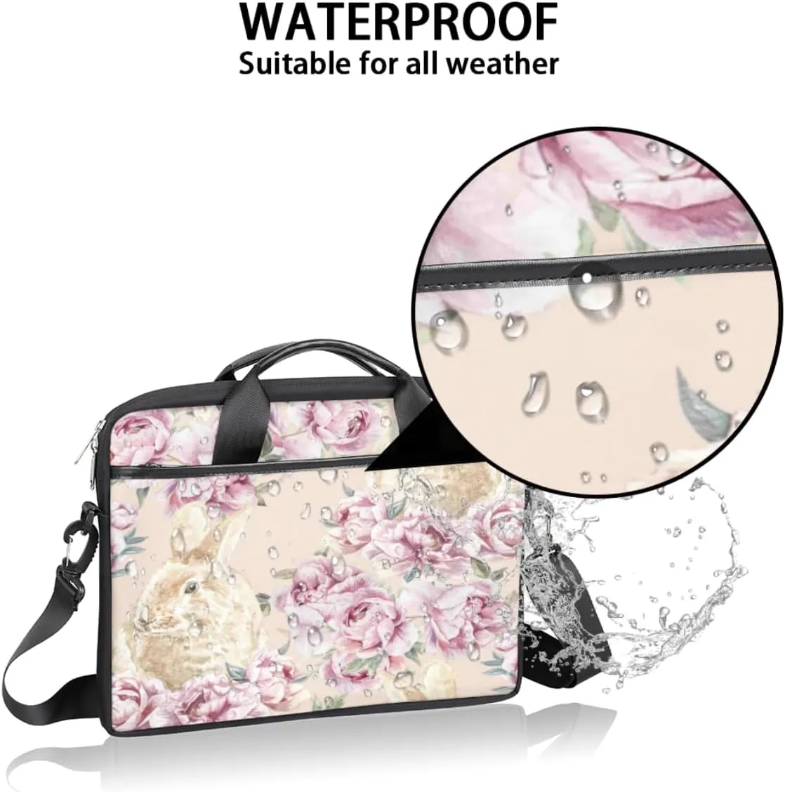 Flower Rabbit Laptop Bag for Men Women 13-15 Inch Case Bags Sleeve Shoulder with Anti Slip Removable The Pad Straps(15x1x11inches)