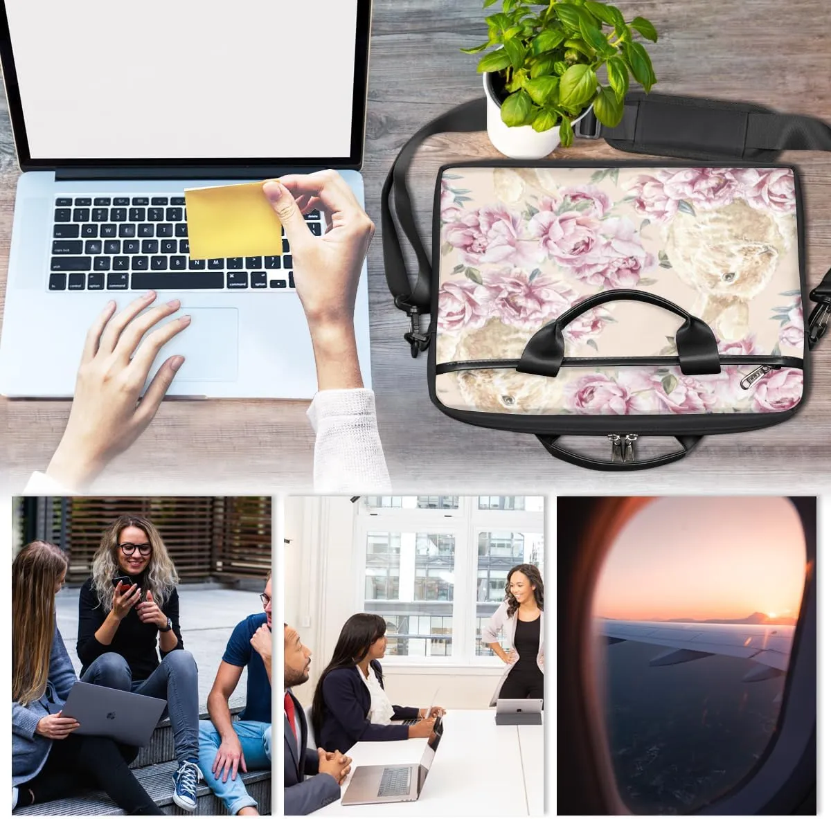 Flower Rabbit Laptop Bag for Men Women 13-15 Inch Case Bags Sleeve Shoulder with Anti Slip Removable The Pad Straps(15x1x11inches)