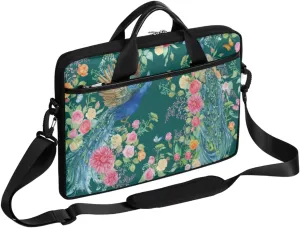 Flowers Peacock Laptop Bag for Men Women 13-15 Inch Case Bags Sleeve Shoulder with Anti Slip Removable The Pad Straps(15x1x11inches)