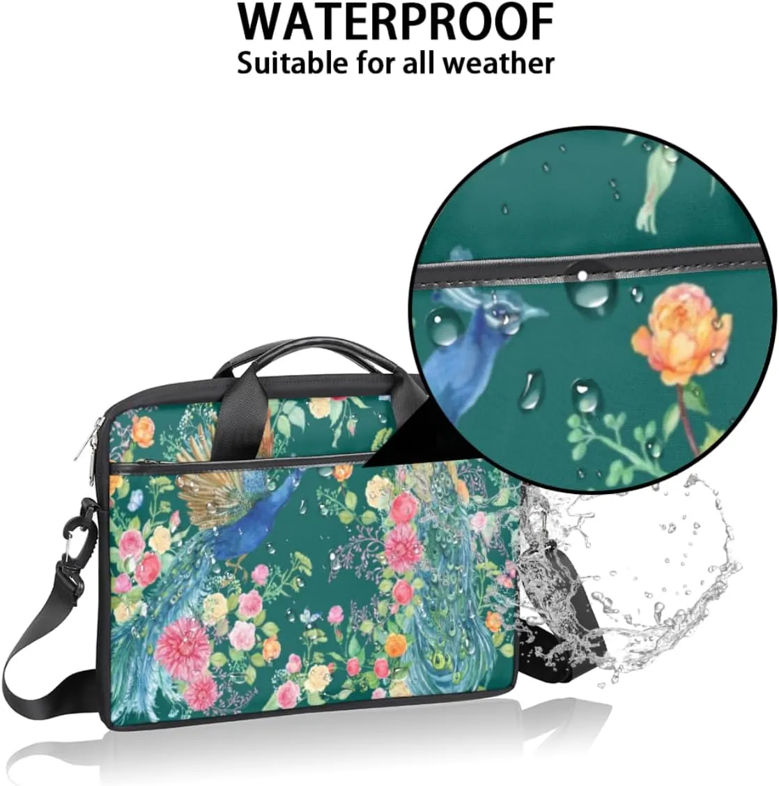 Flowers Peacock Laptop Bag for Men Women 13-15 Inch Case Bags Sleeve Shoulder with Anti Slip Removable The Pad Straps(15x1x11inches)