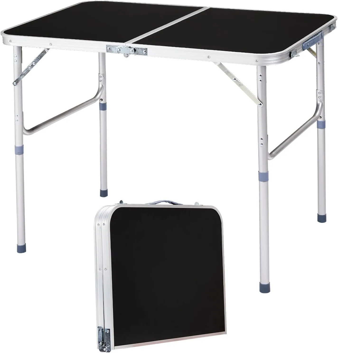 Folding Camping Table 3ft Portable Picnic Table Aluminum Foldable Small Card Table with Carry Handle for Outdoor Indoor Hiking Camp BBQ Beach (Black)