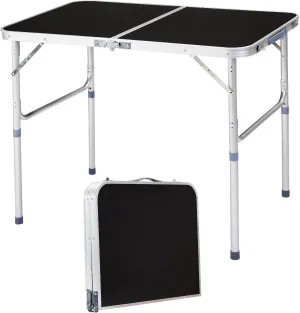Folding Camping Table 3ft Portable Picnic Table Aluminum Foldable Small Card Table with Carry Handle for Outdoor Indoor Hiking Camp BBQ Beach (Black)