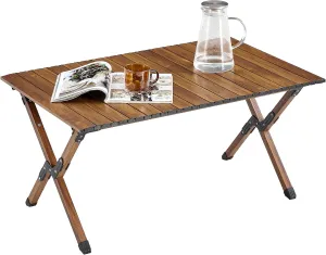 Folding Picnic Table, Portable Camping Table with Carry Bag, Wood Travel Folding Table for Picnic, Camping, Travel, Hiking, Beach, Garden, Patio, BBQ, Easy to Assembly, Brown