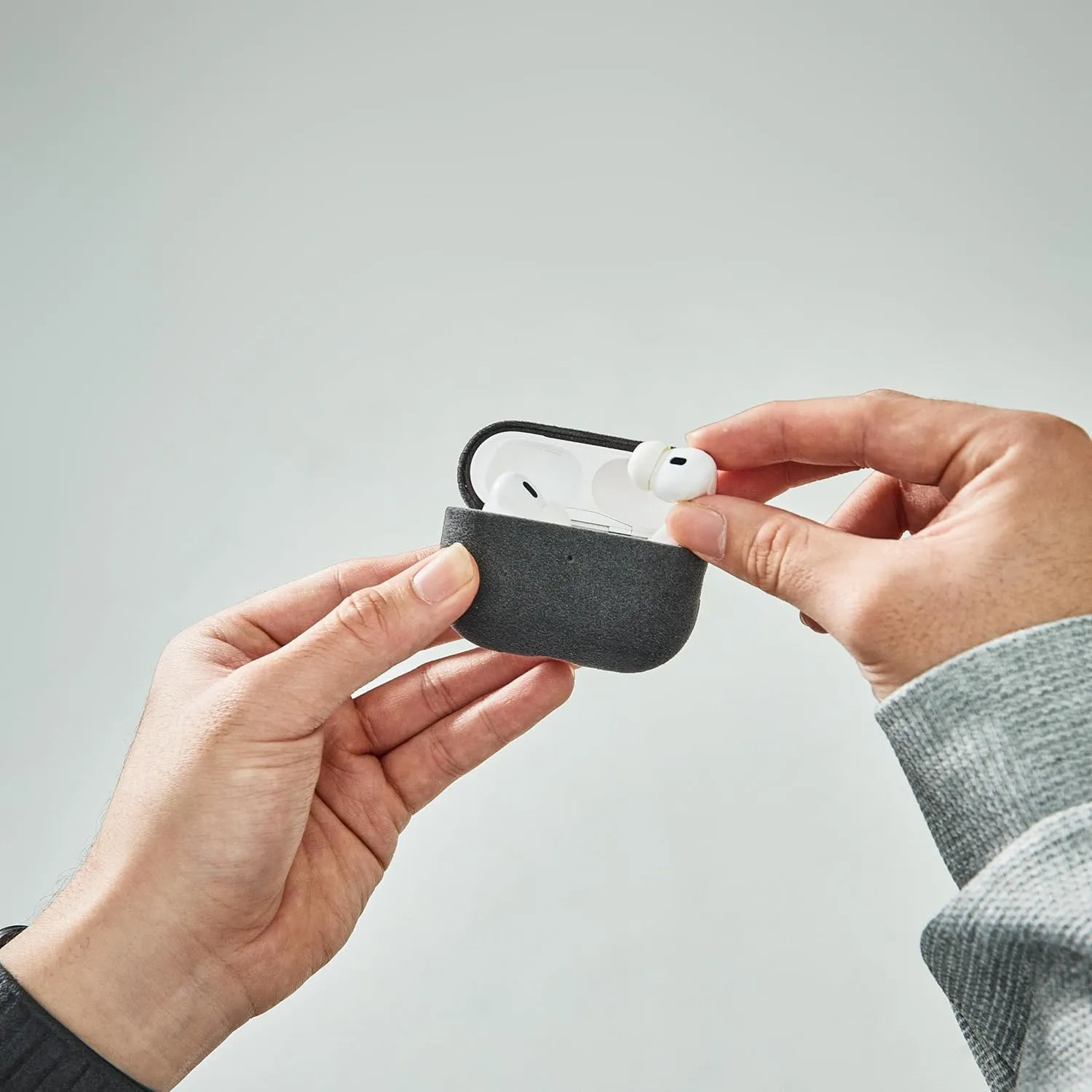 for Alcantara Suede Case for AirPods Pro 2, Handmade Full-Wrap for Airpods Pro 2 Case,Synthetic Suede Cover (Black)