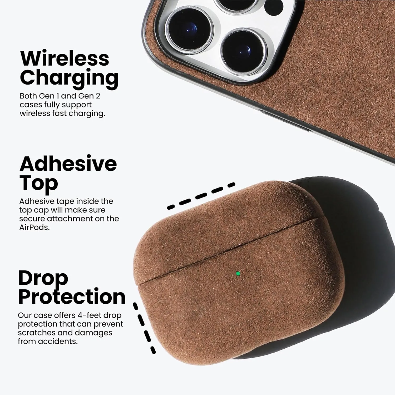 for Alcantara Suede Case for AirPods Pro 2, Handmade Full-Wrap for Airpods Pro 2 Case,Synthetic Suede Cover (Black)