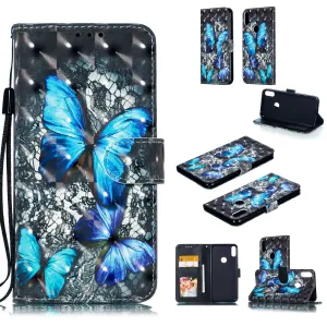 For ASUS ZENFONE MAX Pro M1/ZB601KL/ZB602KL 3D Coloured Painted PU Magnetic Clasp Phone Case with Card Slots Bracket Lanyard Blue diamond butterfly