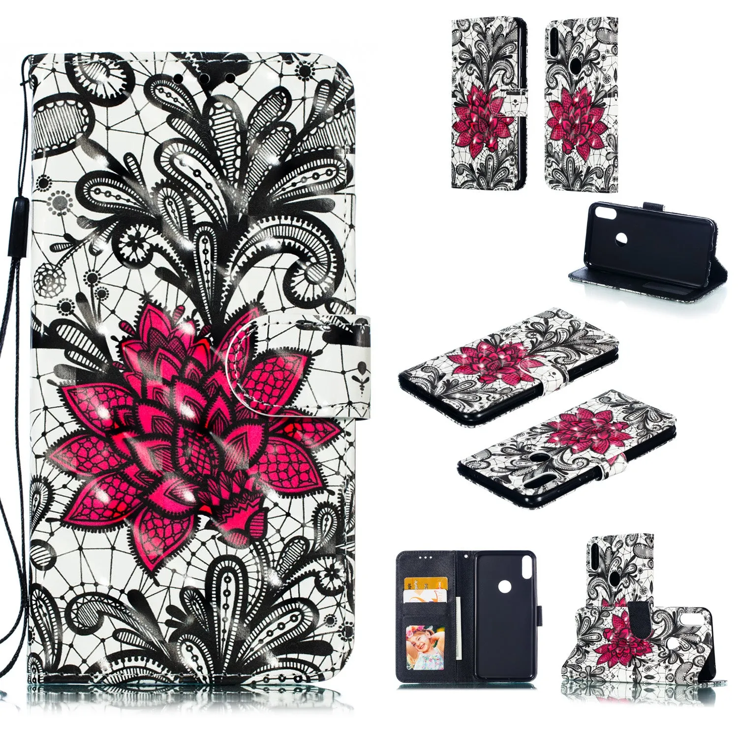 For ASUS ZENFONE MAX Pro M1/ZB601KL/ZB602KL 3D Coloured Painted PU Magnetic Clasp Phone Case with Card Slots Bracket Lanyard Butterfly