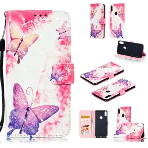 For ASUS ZENFONE MAX Pro M1/ZB601KL/ZB602KL 3D Coloured Painted PU Magnetic Clasp Phone Case with Card Slots Bracket Lanyard Butterfly