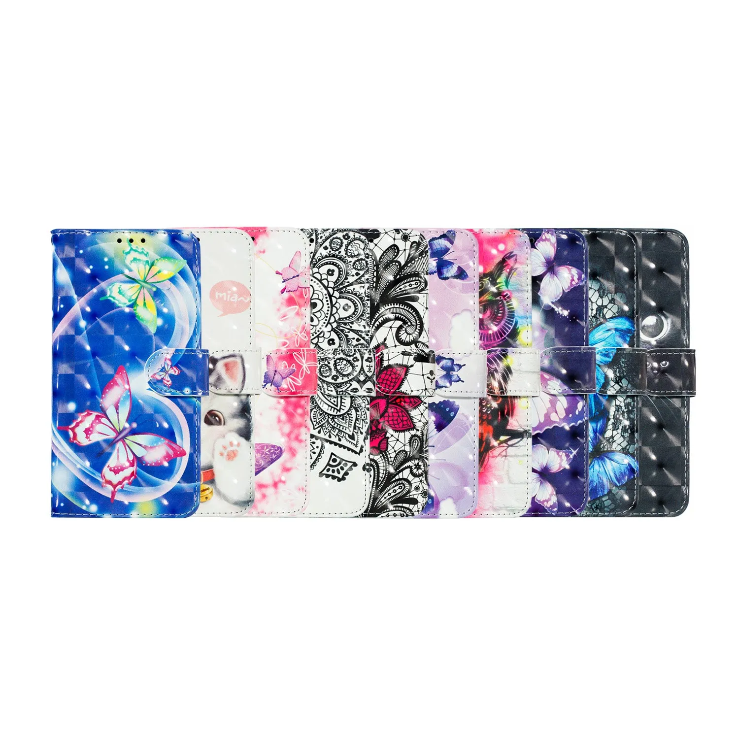 For ASUS ZENFONE MAX Pro M1/ZB601KL/ZB602KL 3D Coloured Painted PU Magnetic Clasp Phone Case with Card Slots Bracket Lanyard Butterfly