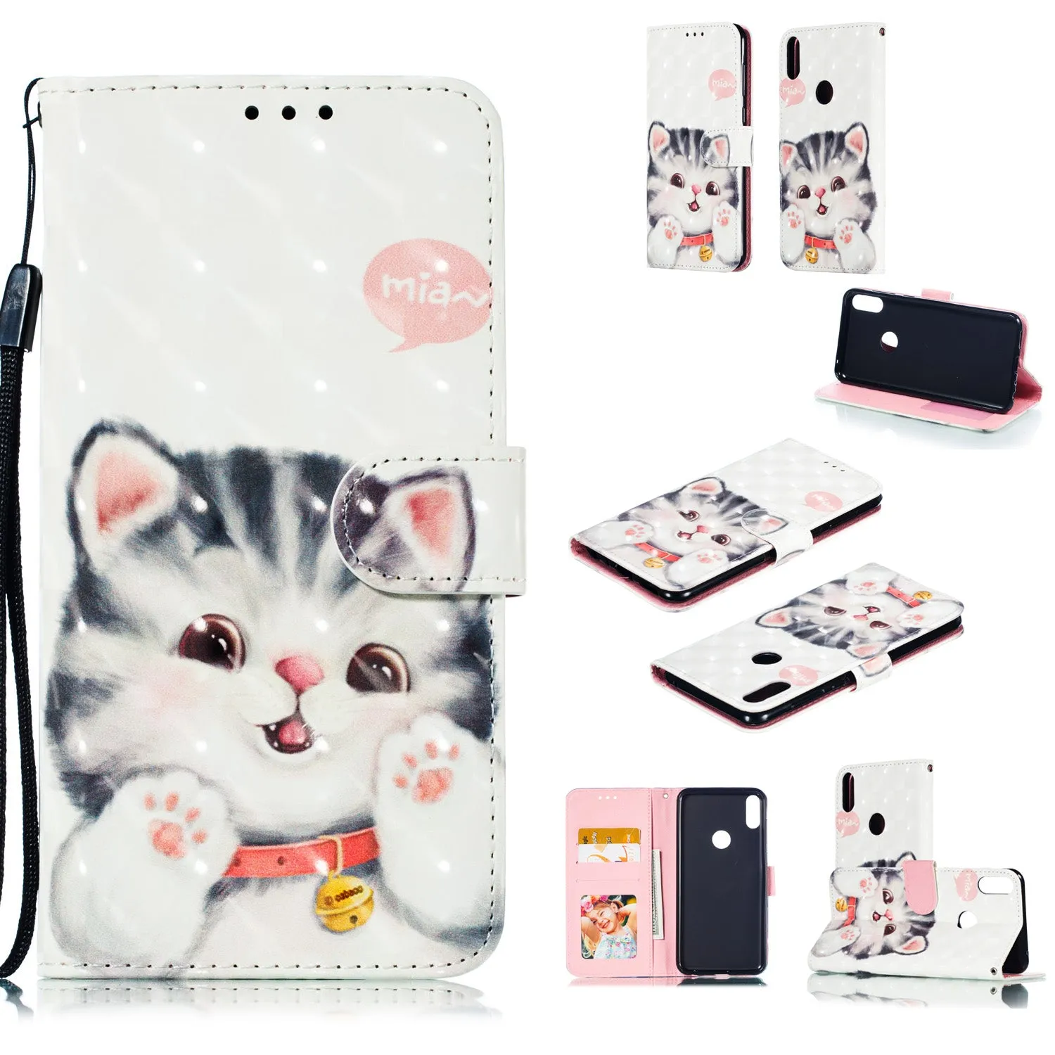 For ASUS ZENFONE MAX Pro M1/ZB601KL/ZB602KL 3D Coloured Painted PU Magnetic Clasp Phone Case with Card Slots Bracket Lanyard Butterfly