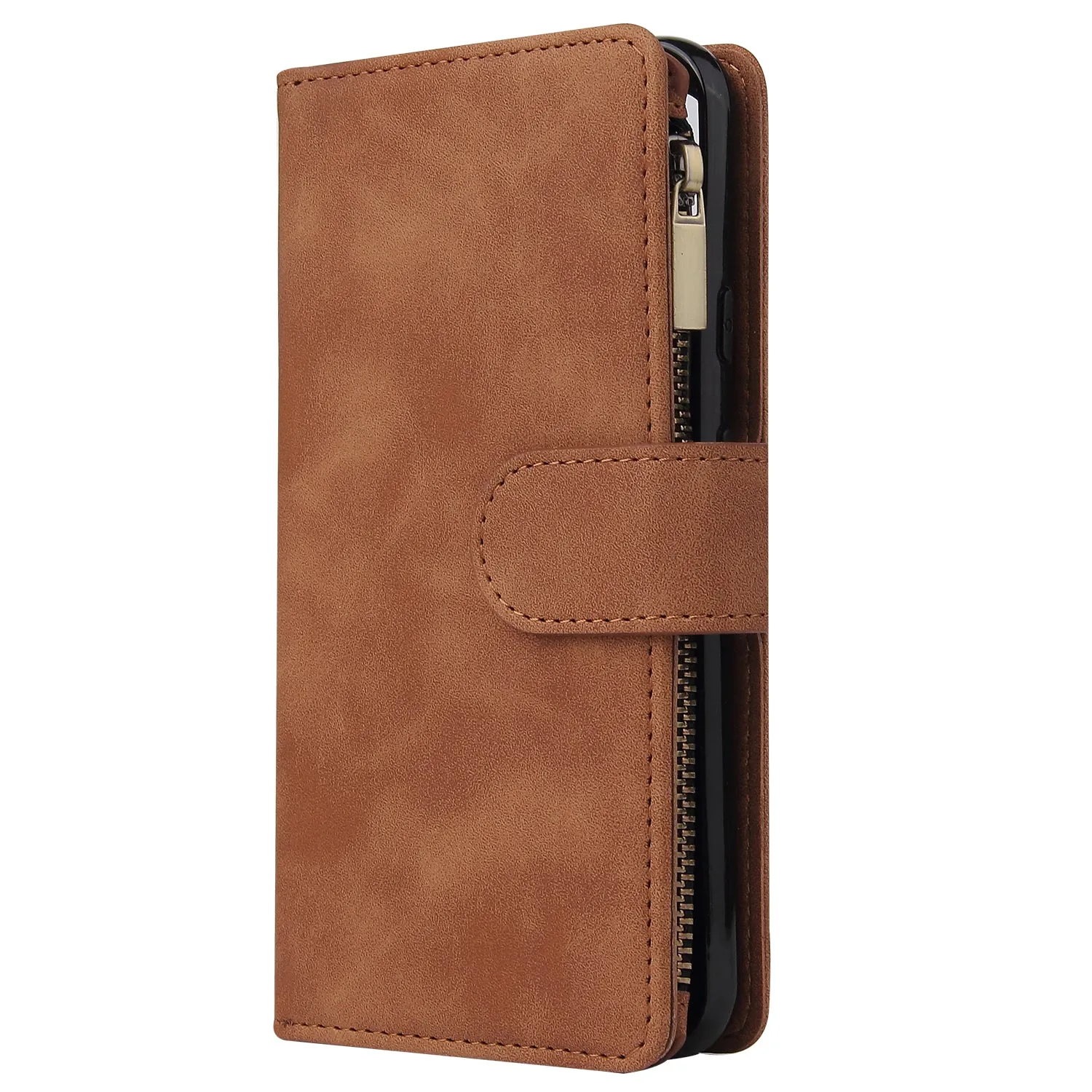 For Google Pixel 4A  Leather Mobile Phone Cover with Cards Slot Zipper Purse Phone Bracket 1 black