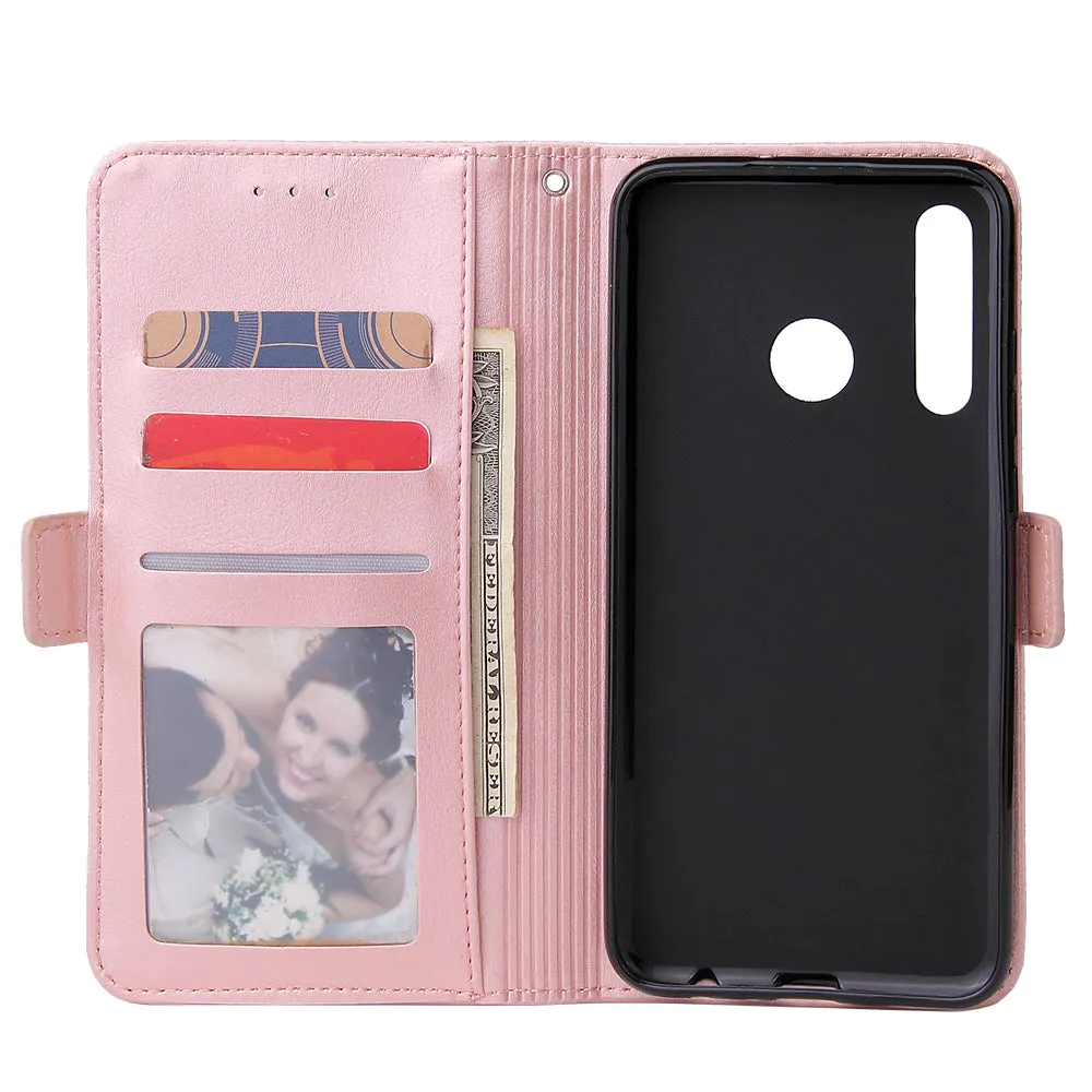For Huawei Enjoy 9-Y7 2019-Y7 PRIME 2019 with fingerprint hole - Y7 PRO 2019 Solid Color PU Leather Zipper Wallet Double Buckle Protective Case with Stand & Lanyard brown