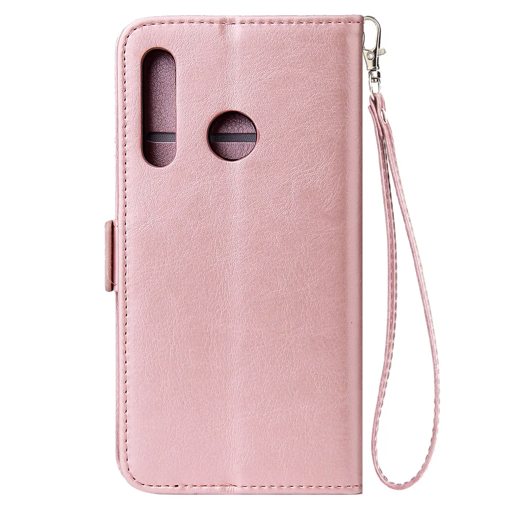 For Huawei Enjoy 9-Y7 2019-Y7 PRIME 2019 with fingerprint hole - Y7 PRO 2019 Solid Color PU Leather Zipper Wallet Double Buckle Protective Case with Stand & Lanyard gold