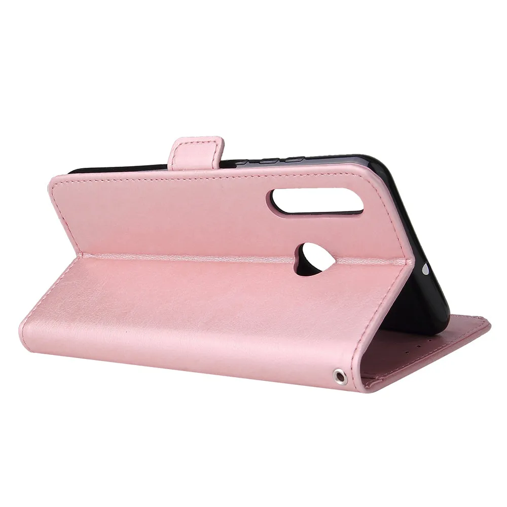 For Huawei Enjoy 9-Y7 2019-Y7 PRIME 2019 with fingerprint hole - Y7 PRO 2019 Solid Color PU Leather Zipper Wallet Double Buckle Protective Case with Stand & Lanyard gold