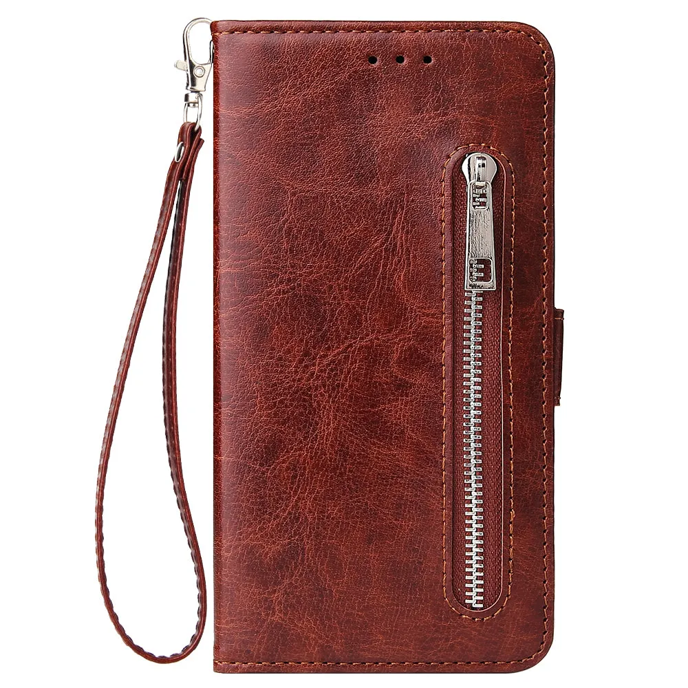 For Huawei Enjoy 9-Y7 2019-Y7 PRIME 2019 with fingerprint hole - Y7 PRO 2019 Solid Color PU Leather Zipper Wallet Double Buckle Protective Case with Stand & Lanyard Rose gold