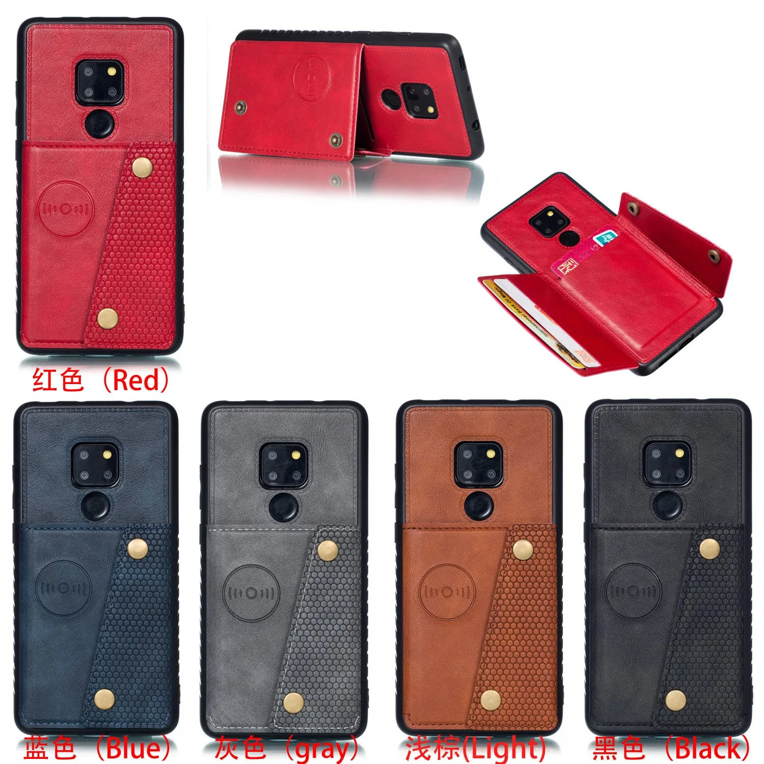 For HUAWEI MATE 20 Double Buckle Non-slip Shockproof Cell Phone Case with Card Slot Bracket gray