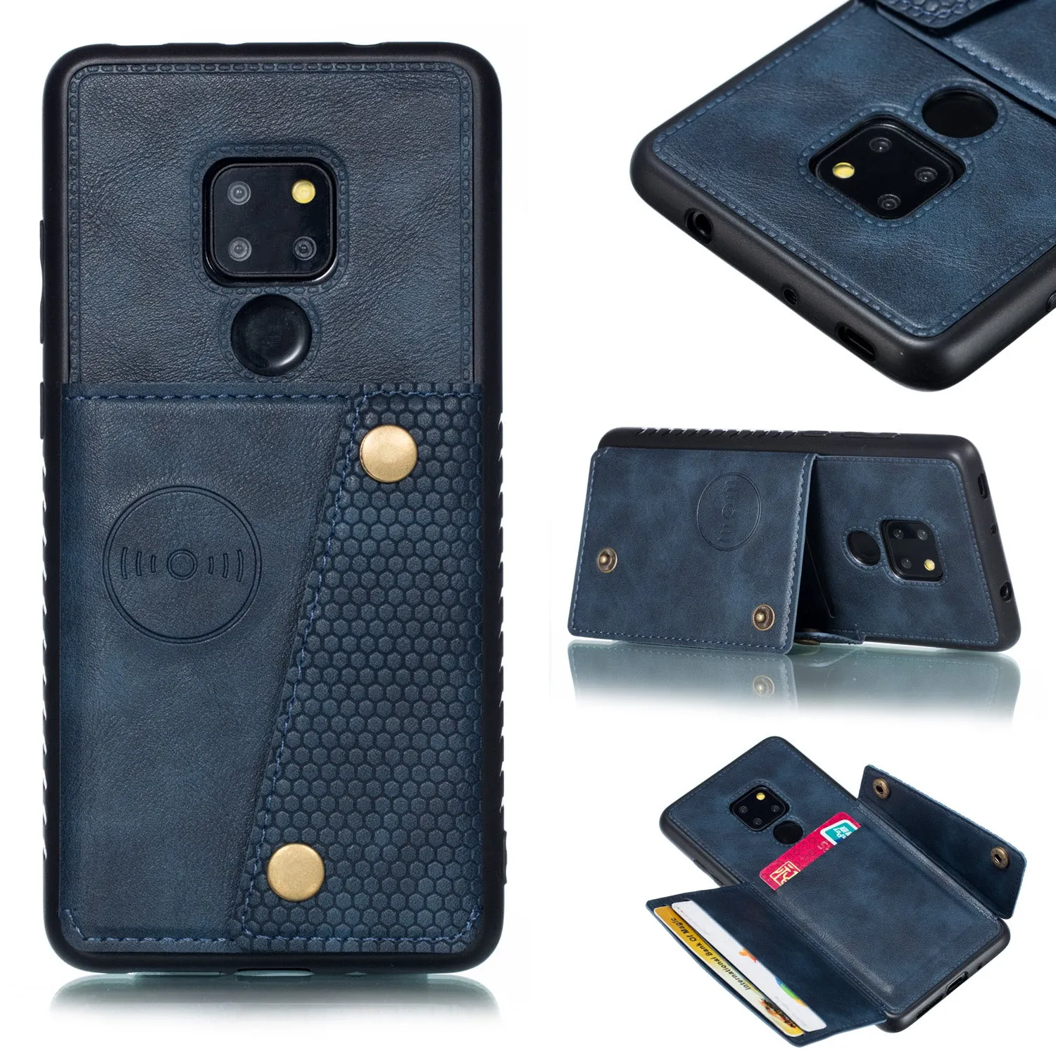 For HUAWEI MATE 20 Double Buckle Non-slip Shockproof Cell Phone Case with Card Slot Bracket gray