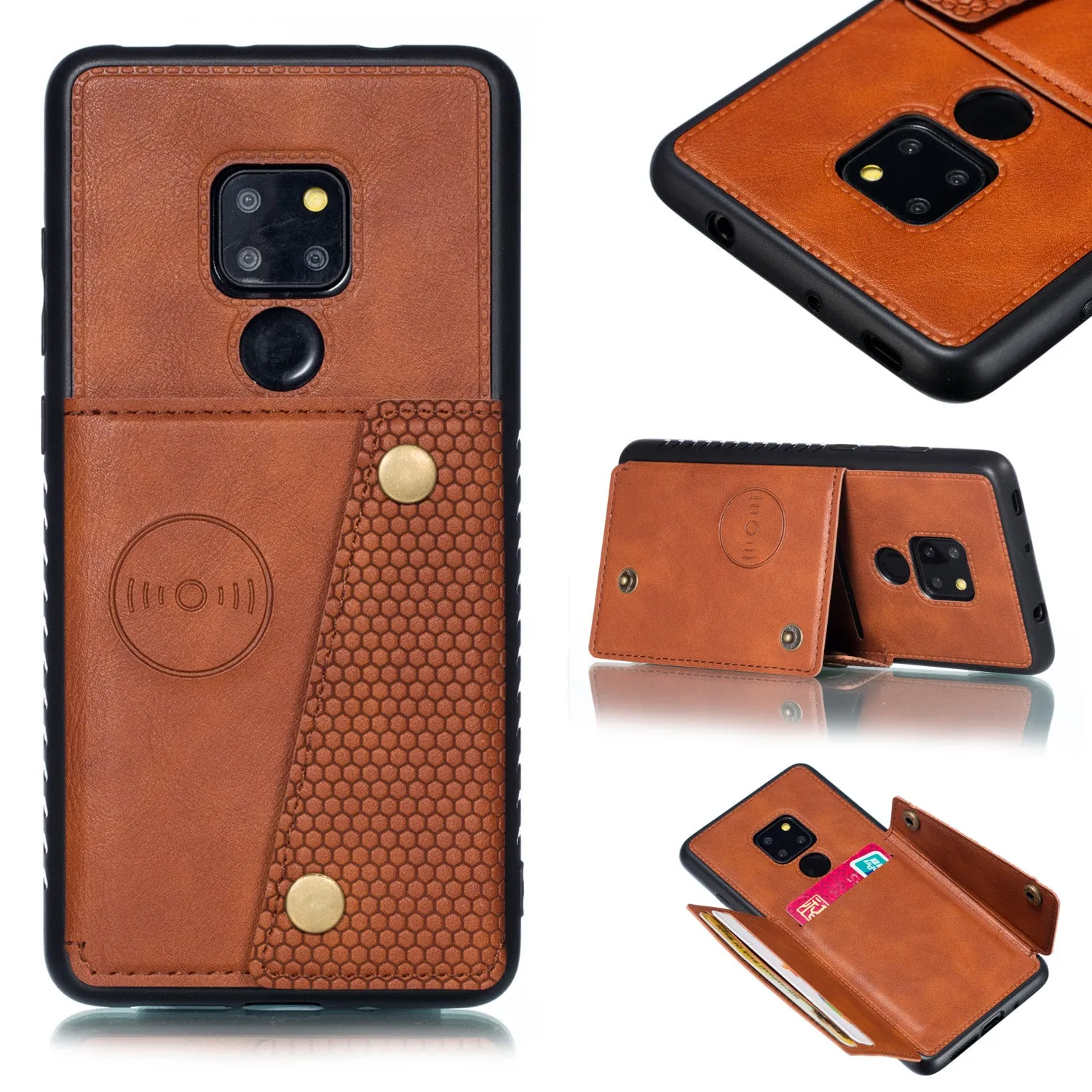 For HUAWEI MATE 20 Double Buckle Non-slip Shockproof Cell Phone Case with Card Slot Bracket gray