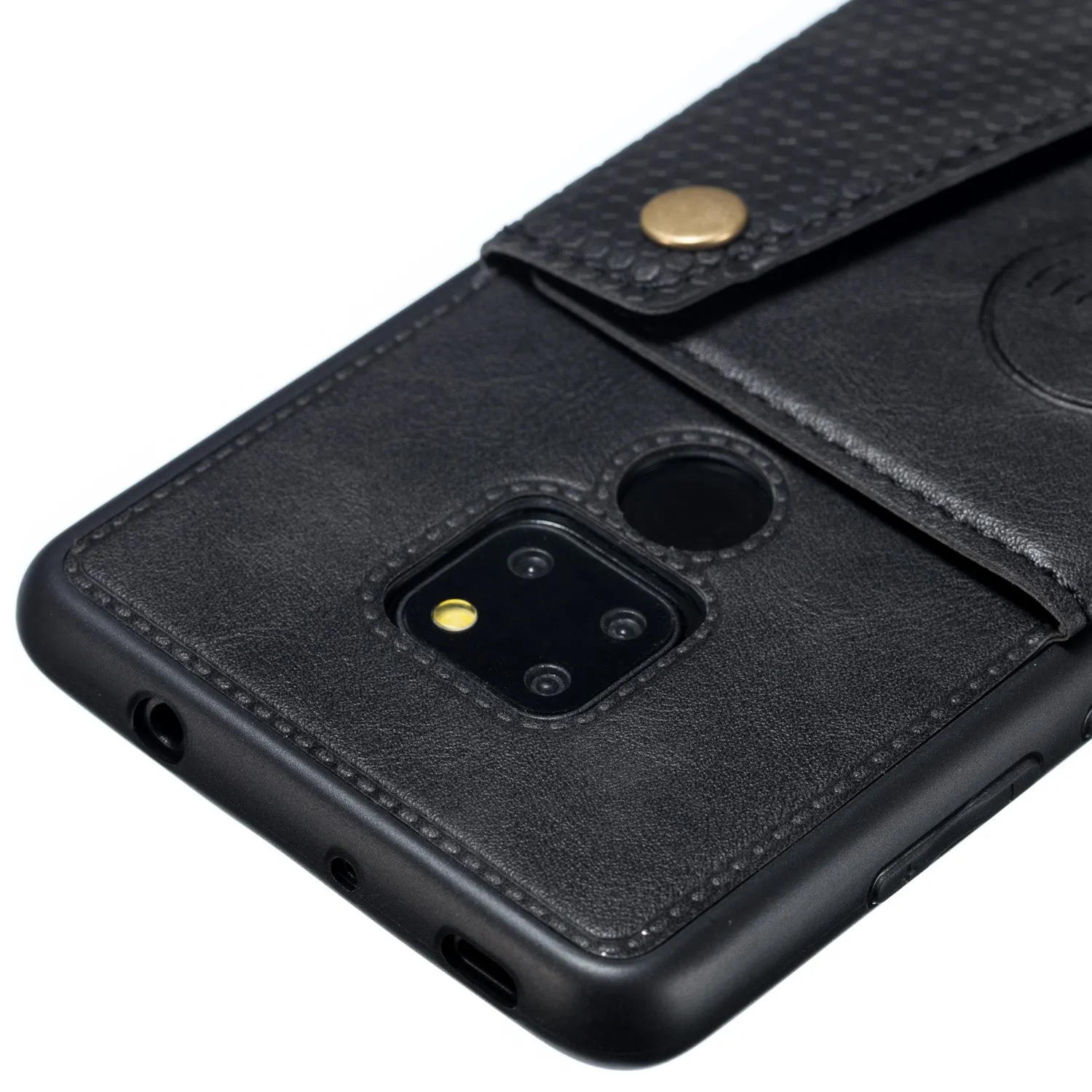 For HUAWEI MATE 20 Double Buckle Non-slip Shockproof Cell Phone Case with Card Slot Bracket Light Brown