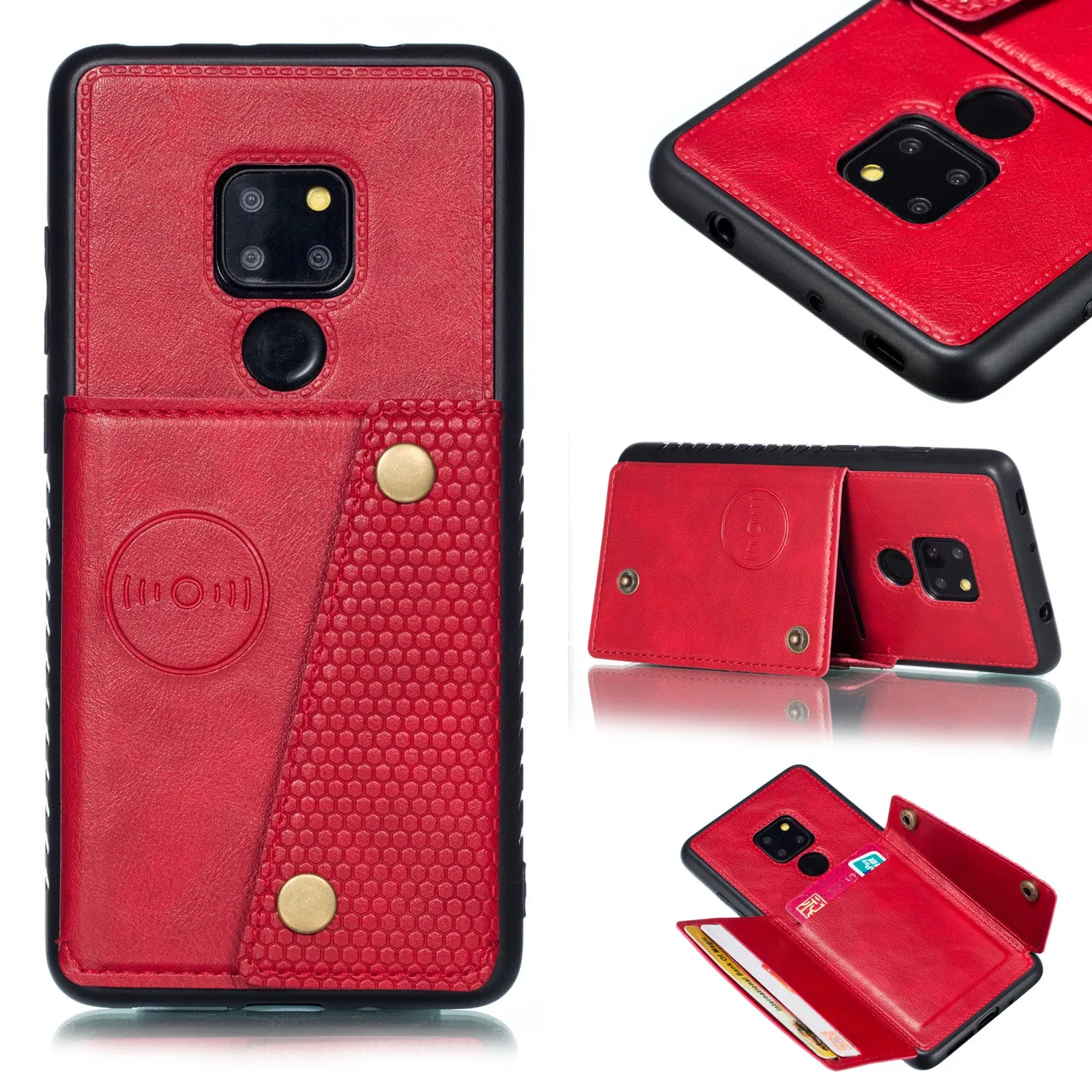 For HUAWEI MATE 20 Double Buckle Non-slip Shockproof Cell Phone Case with Card Slot Bracket Light Brown