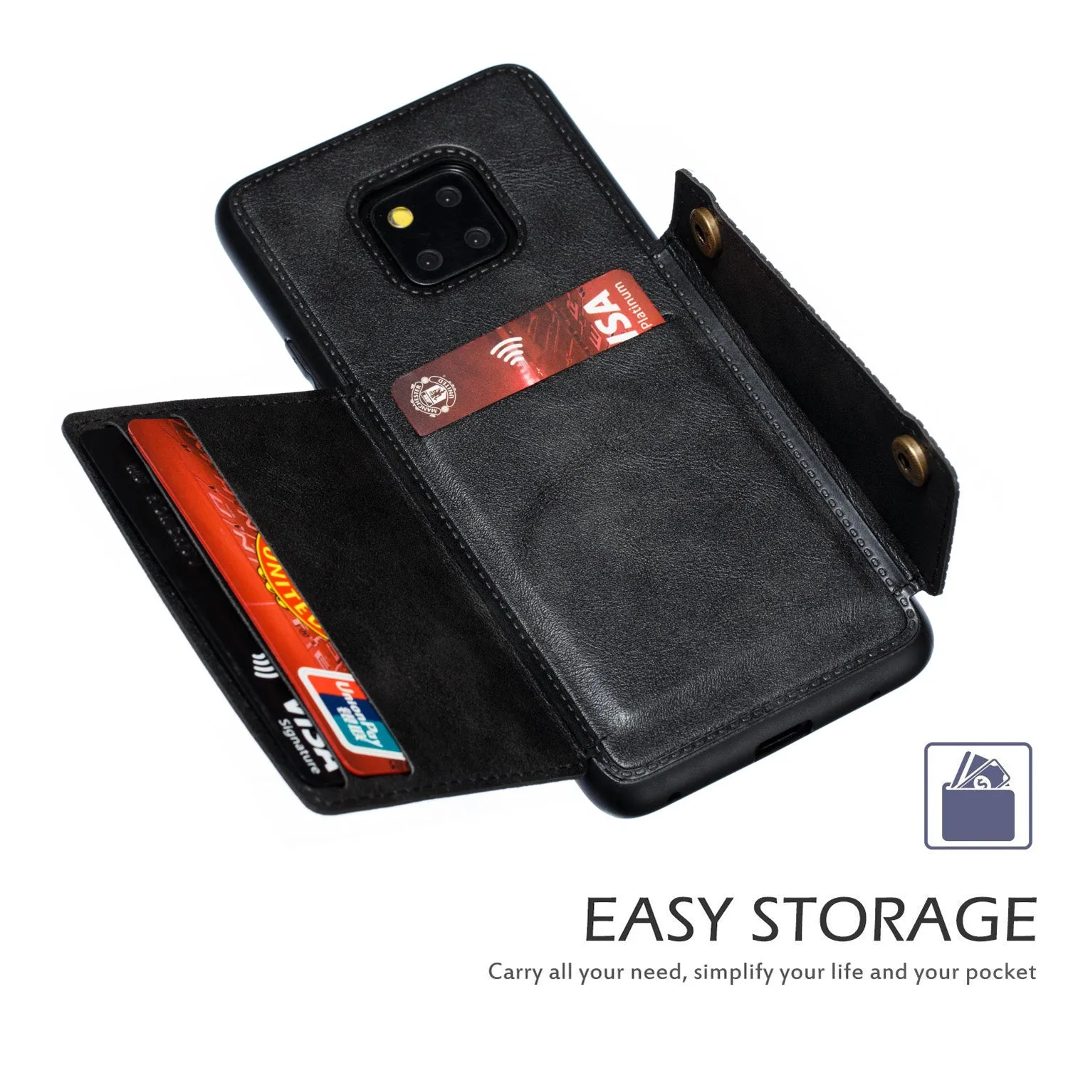 For HUAWEI MATE 20 PRO Double Buckle Non-slip Shockproof Cell Phone Case with Card Slot Bracket black