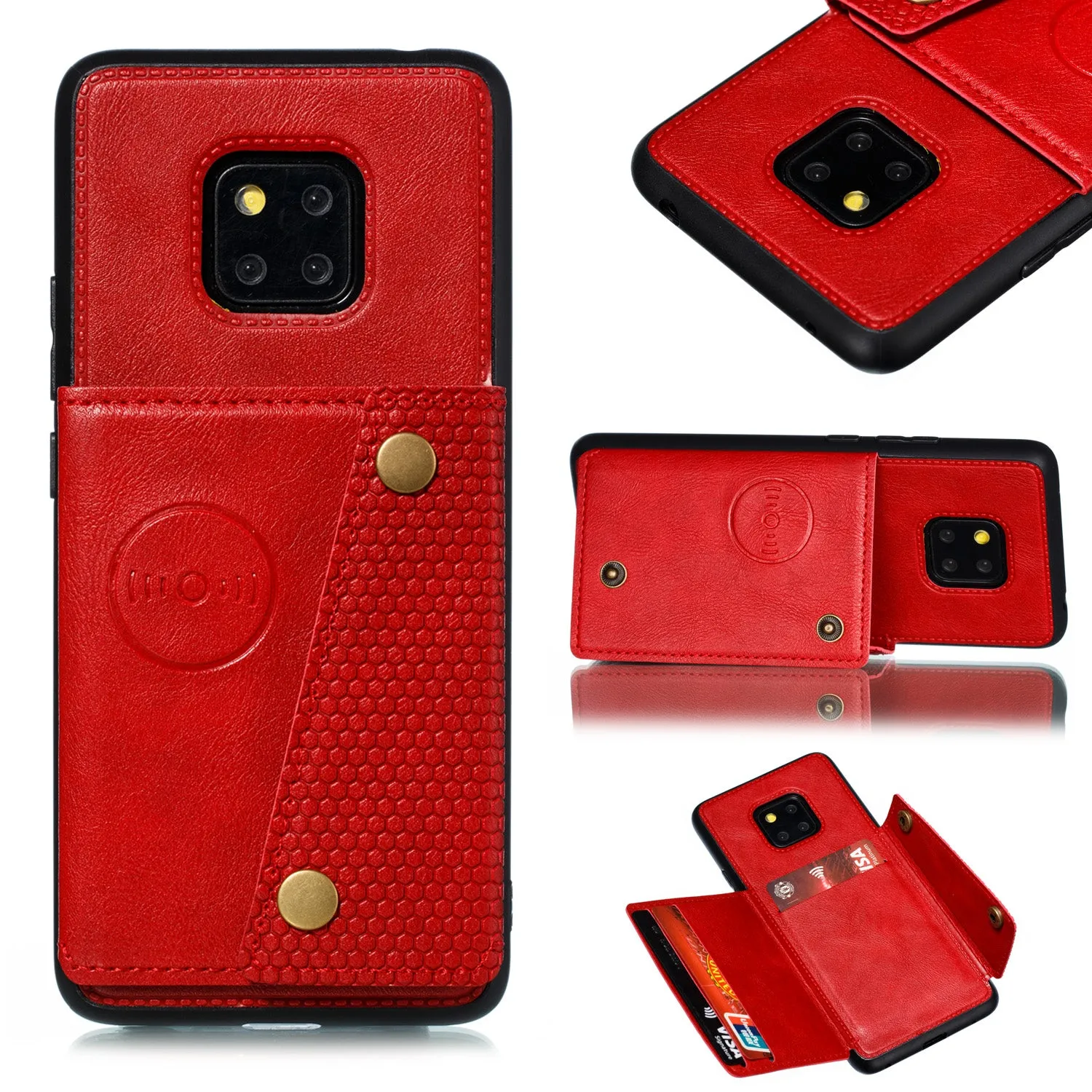 For HUAWEI MATE 20 PRO Double Buckle Non-slip Shockproof Cell Phone Case with Card Slot Bracket black