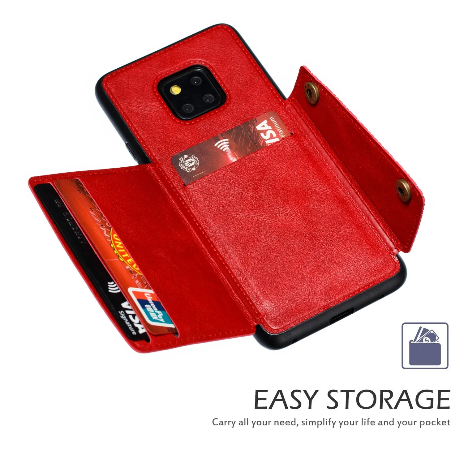 For HUAWEI MATE 20 PRO Double Buckle Non-slip Shockproof Cell Phone Case with Card Slot Bracket black