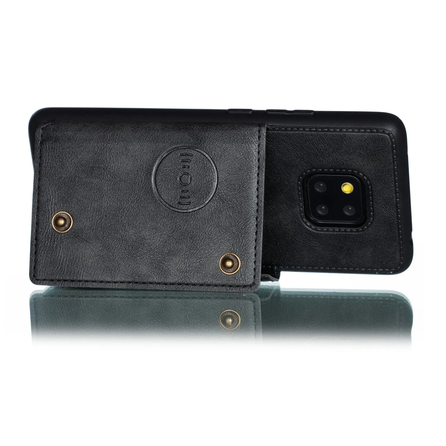 For HUAWEI MATE 20 PRO Double Buckle Non-slip Shockproof Cell Phone Case with Card Slot Bracket black
