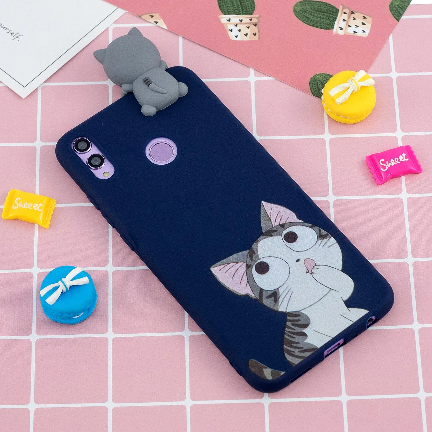 For Huawei Nova 3I 3D Cartoon Lovely Coloured Painted Soft TPU Back Cover Non-slip Shockproof Full Protective Case big face cat