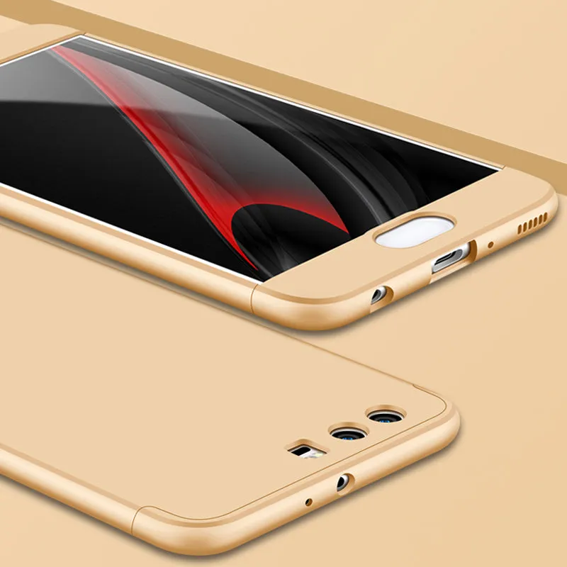 For HUAWEI P10 3 in 1 360 Degree Non-slip Shockproof Full Protective Case Gold