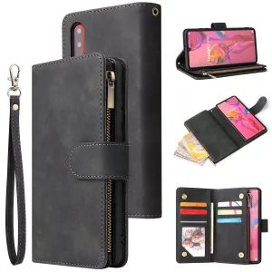 For HUAWEI P30 HUAWEI P30 lite HUAWEI P30 pro Multi-card Bracket Coin Wallet Zipper Mobile Phone PU Leather Phone Case  1 black