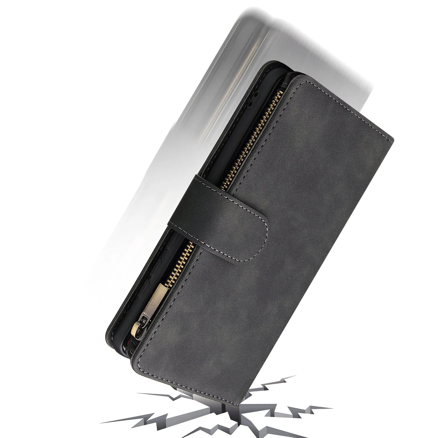 For HUAWEI P30 HUAWEI P30 lite HUAWEI P30 pro Multi-card Bracket Coin Wallet Zipper Mobile Phone PU Leather Phone Case  1 black