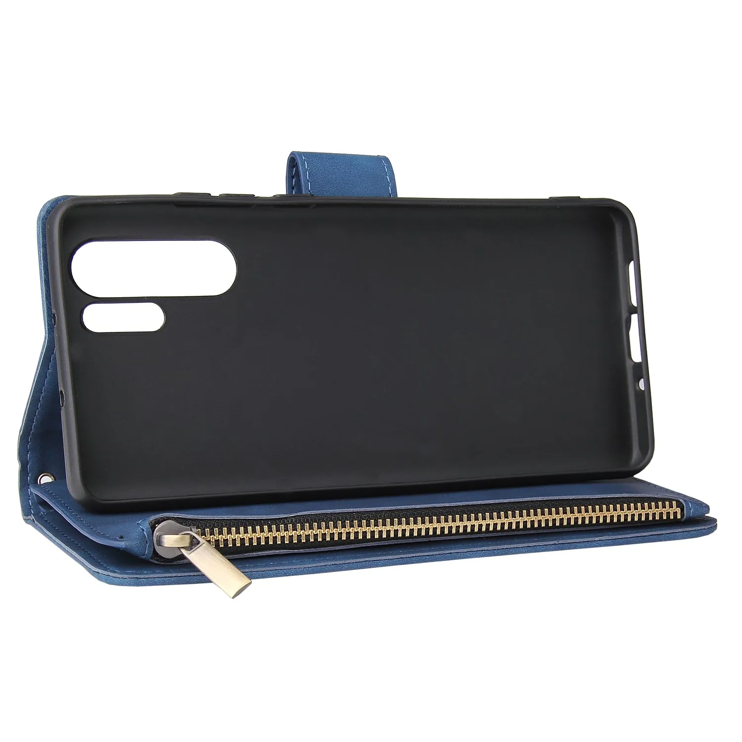 For HUAWEI P30 HUAWEI P30 lite HUAWEI P30 pro Multi-card Bracket Coin Wallet Zipper Mobile Phone PU Leather Phone Case  2 blue