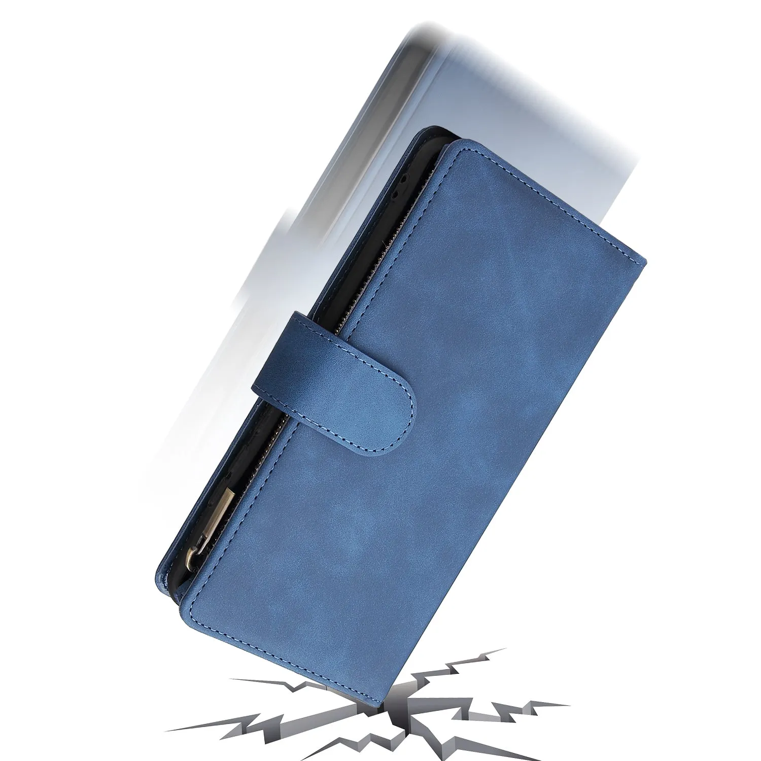 For HUAWEI P30 HUAWEI P30 lite HUAWEI P30 pro Multi-card Bracket Coin Wallet Zipper Mobile Phone PU Leather Phone Case  2 blue