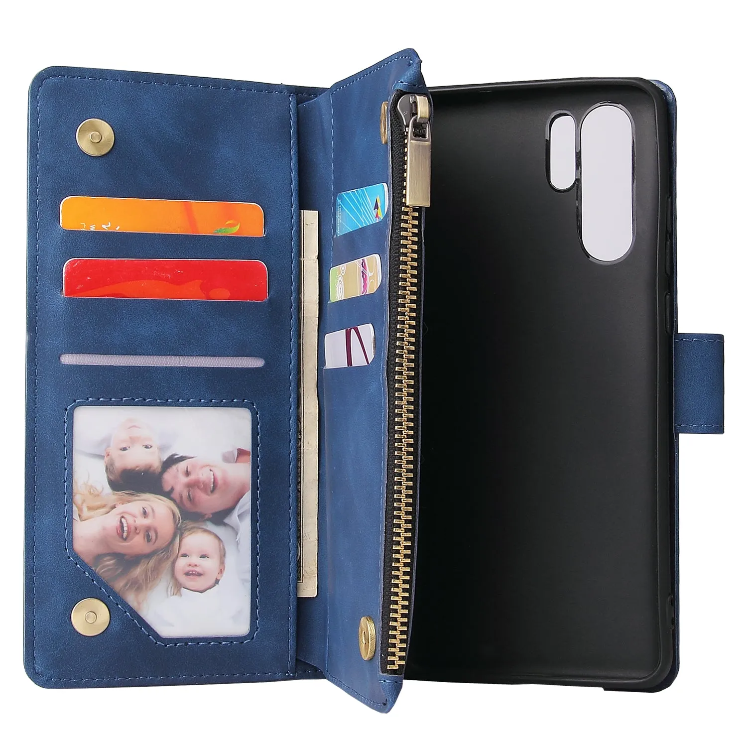 For HUAWEI P30 HUAWEI P30 lite HUAWEI P30 pro Multi-card Bracket Coin Wallet Zipper Mobile Phone PU Leather Phone Case  2 blue