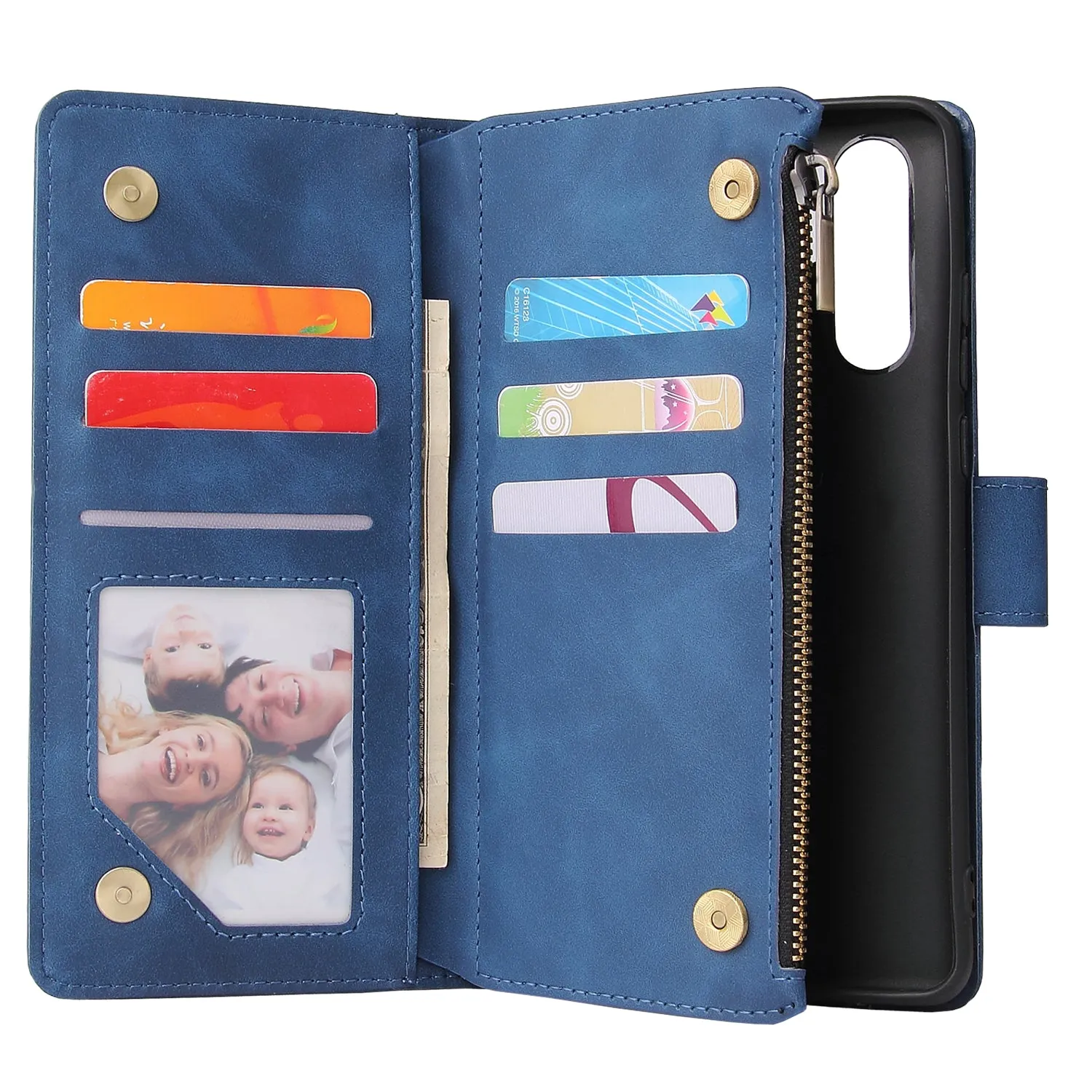 For HUAWEI P30 HUAWEI P30 lite HUAWEI P30 pro Multi-card Bracket Coin Wallet Zipper Mobile Phone PU Leather Phone Case  2 blue