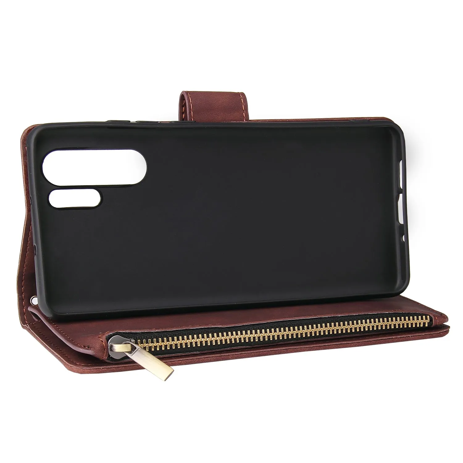 For HUAWEI P30 HUAWEI P30 lite HUAWEI P30 pro Multi-card Bracket Coin Wallet Zipper Mobile Phone PU Leather Phone Case  3 brown